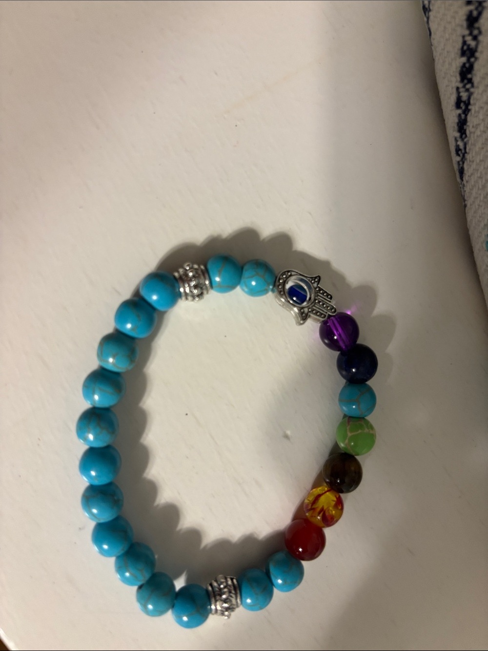 Turquoise Beaded Hamsa Charm Bracelet with Multicolor Accent Beads